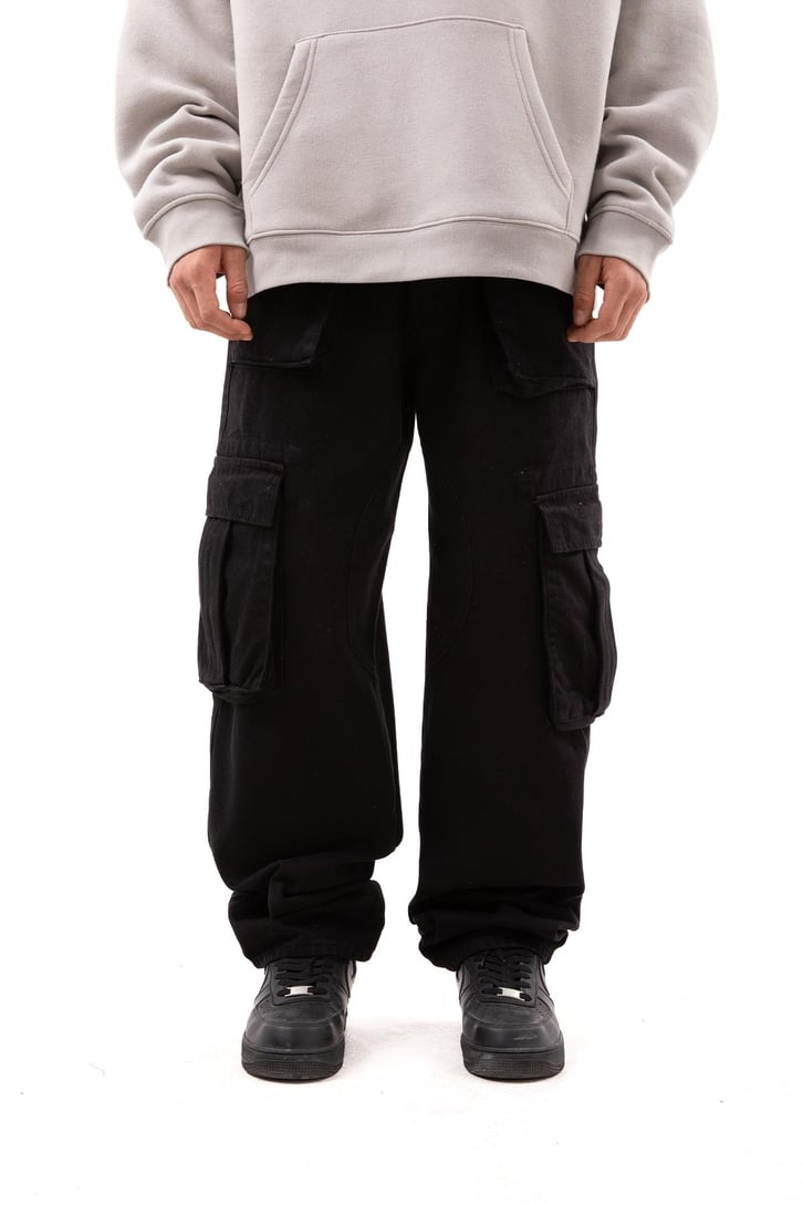 Kargo Cepli Siyah Baggy Jean