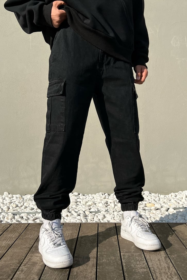 Kargo Cepli Siyah Jogger Fit Pantolon