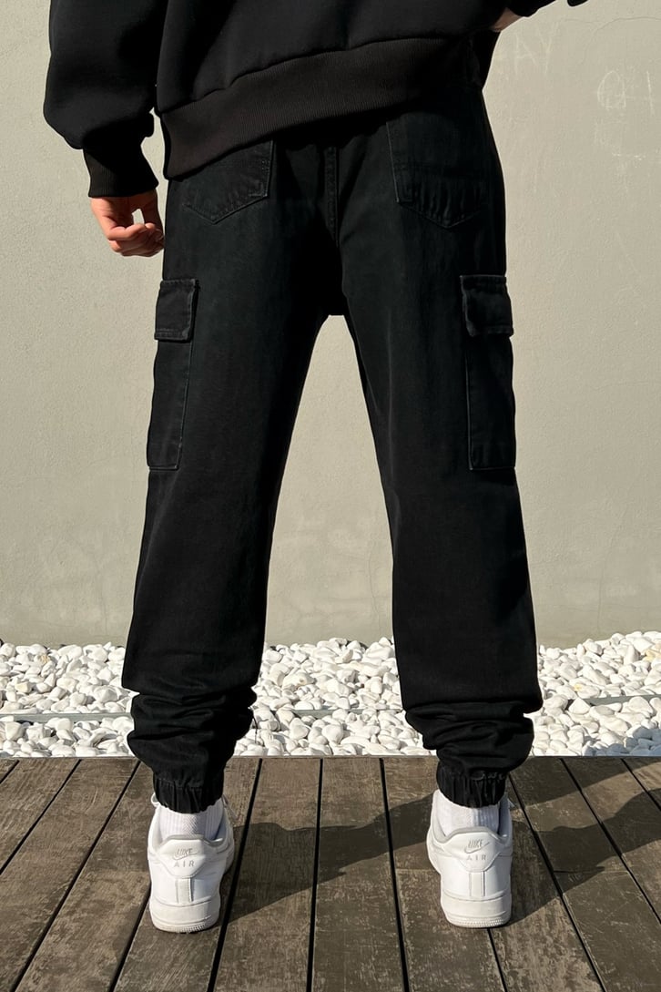 Kargo Cepli Siyah Jogger Fit Pantolon