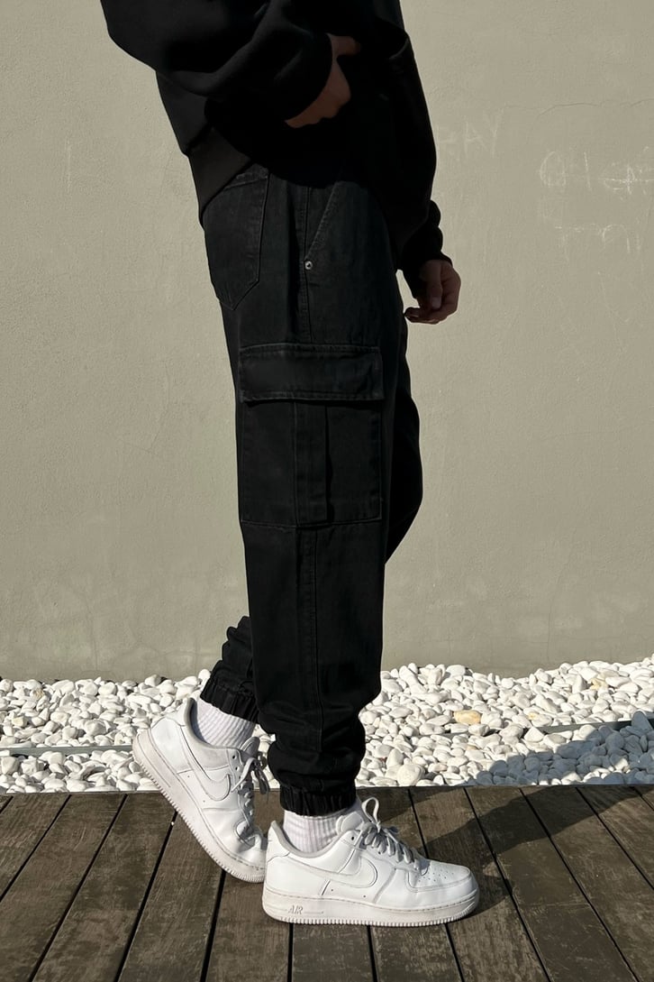 Kargo Cepli Siyah Jogger Fit Pantolon