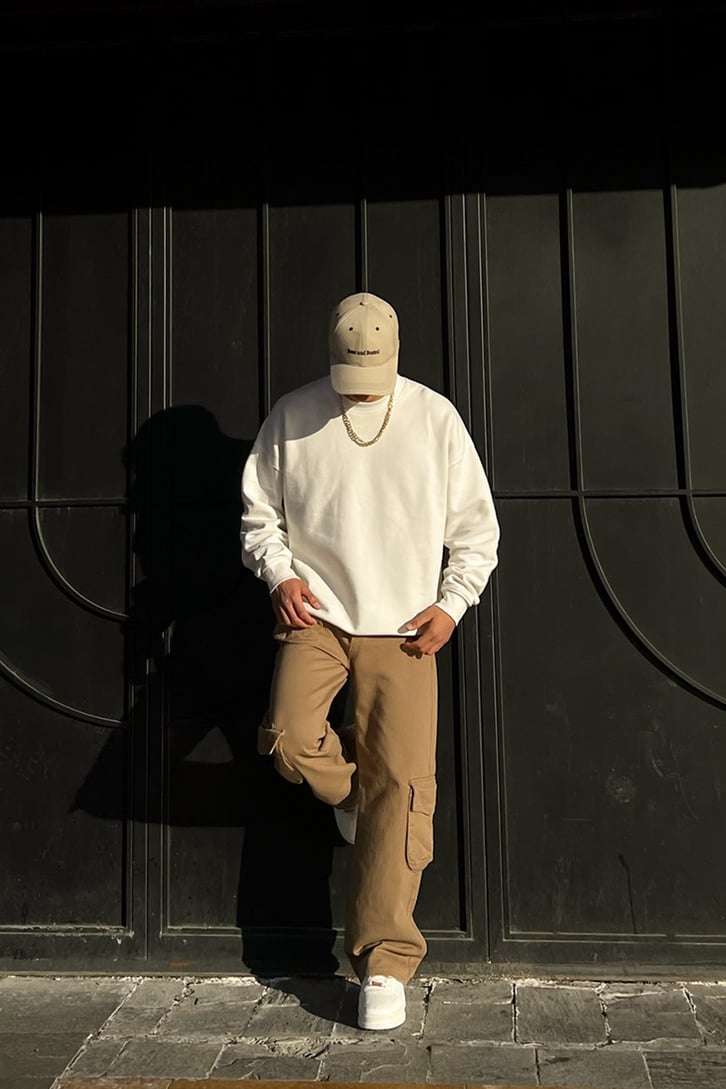 Kargo Cepli Sütlü Kahve Zipper Baggy Jean