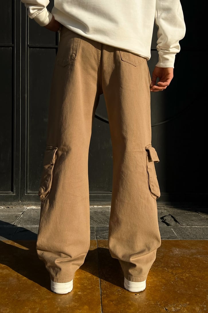 Kargo Cepli Sütlü Kahve Zipper Baggy Jean