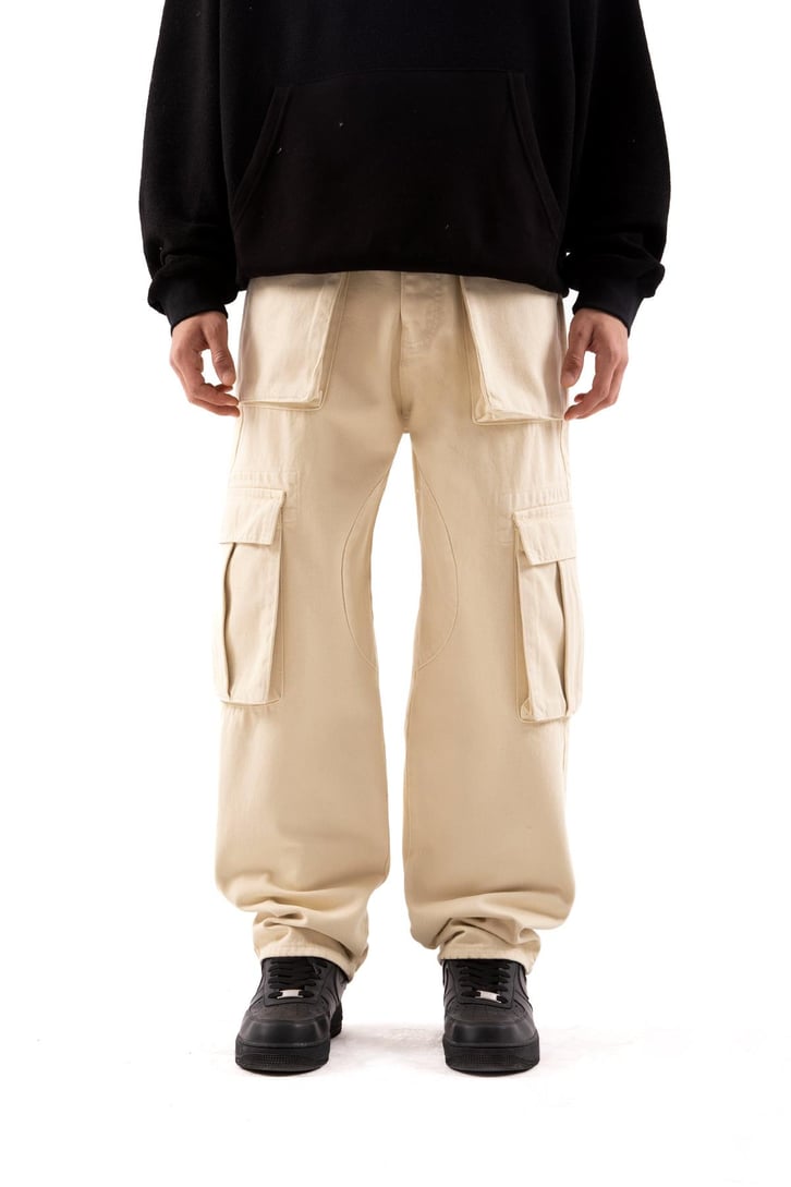 Kargo Cepli Taş Rengi Baggy Jean