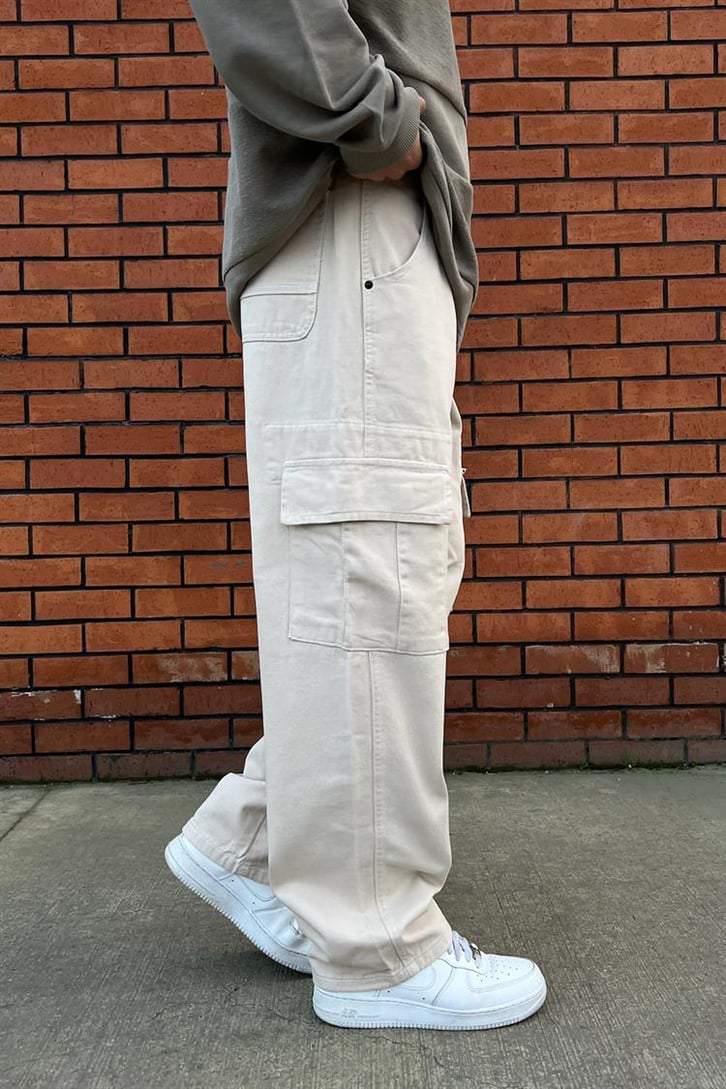 Kargo Cepli Taş Rengi Baggy Jean