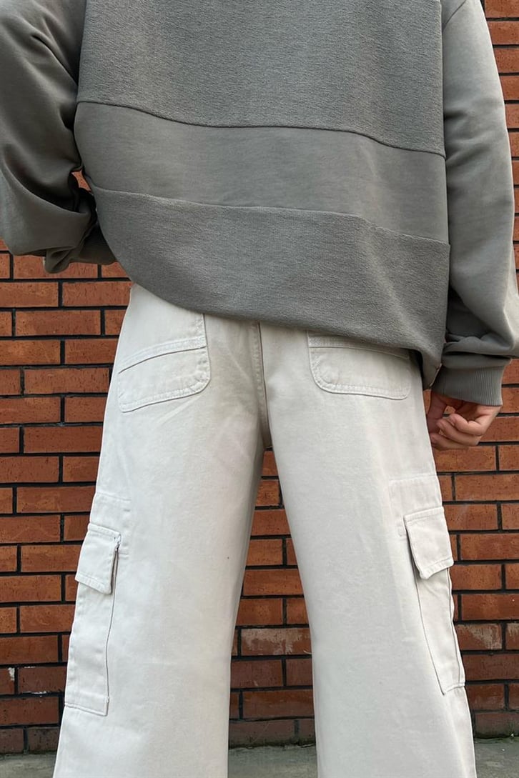Kargo Cepli Taş Rengi Baggy Jean