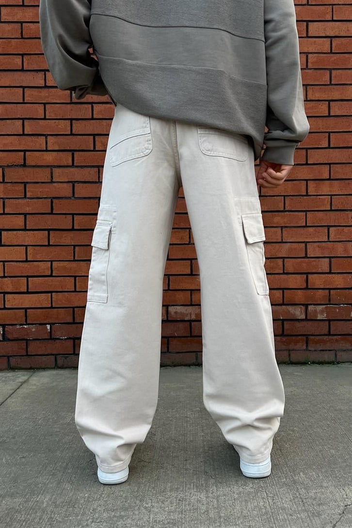 Kargo Cepli Taş Rengi Baggy Jean