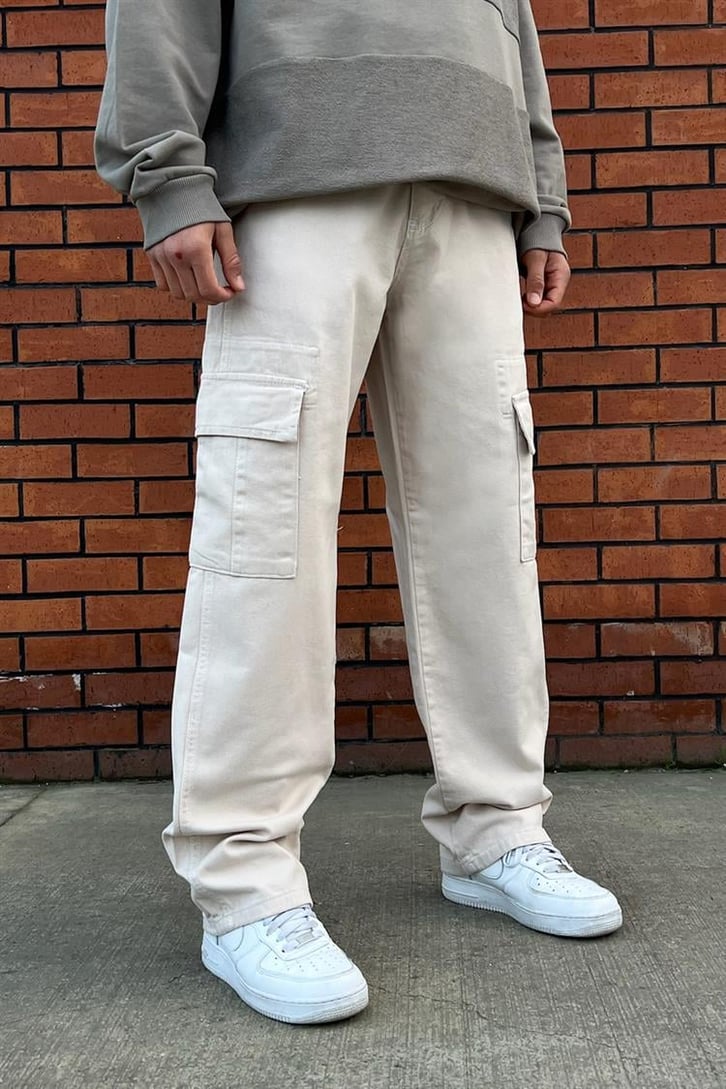 Kargo Cepli Taş Rengi Baggy Jean