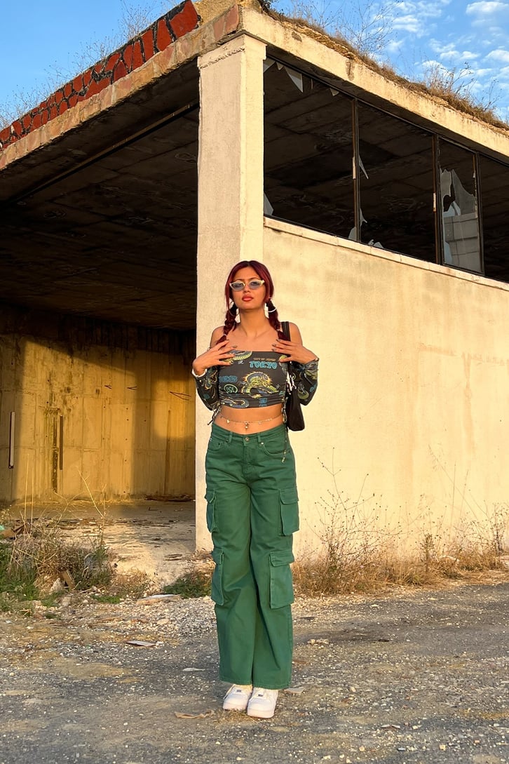 Kargo Cepli Yeşil Baggy Jean