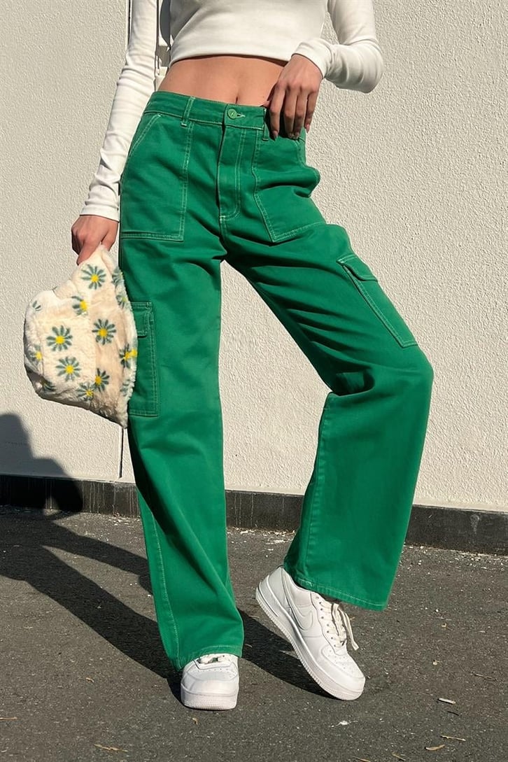 Kargo Cepli Yeşil Baggy Jean