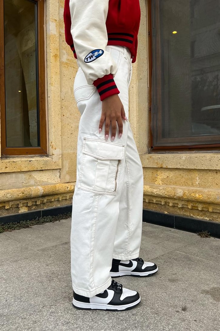 Kargo Cepli Zipper Ekru Baggy Jean