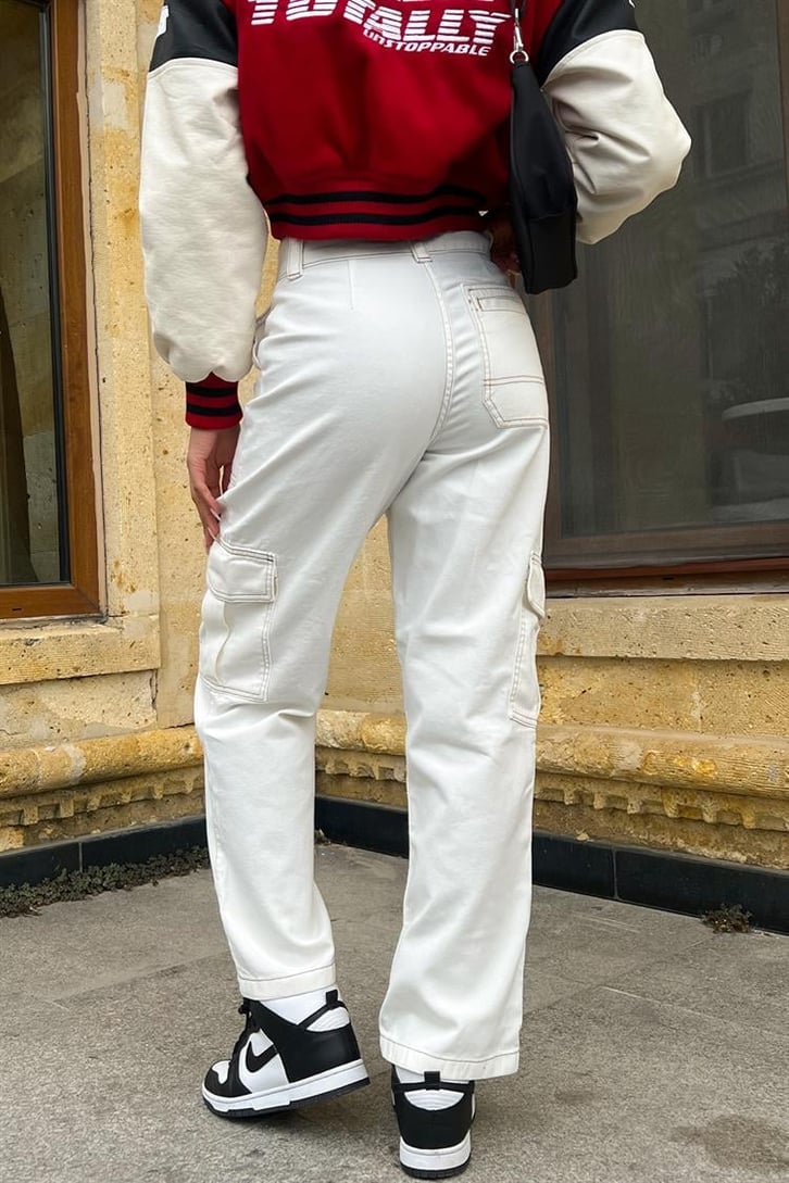Kargo Cepli Zipper Ekru Baggy Jean