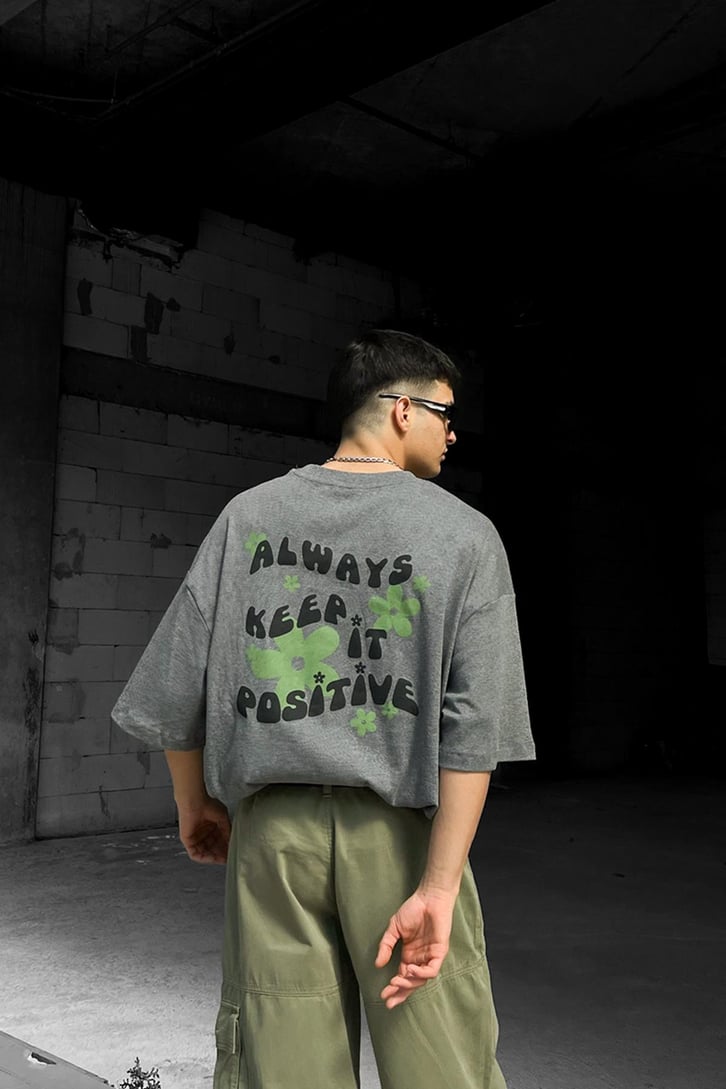 Keep It Positive Sırt Baskılı Oversize Tshirt