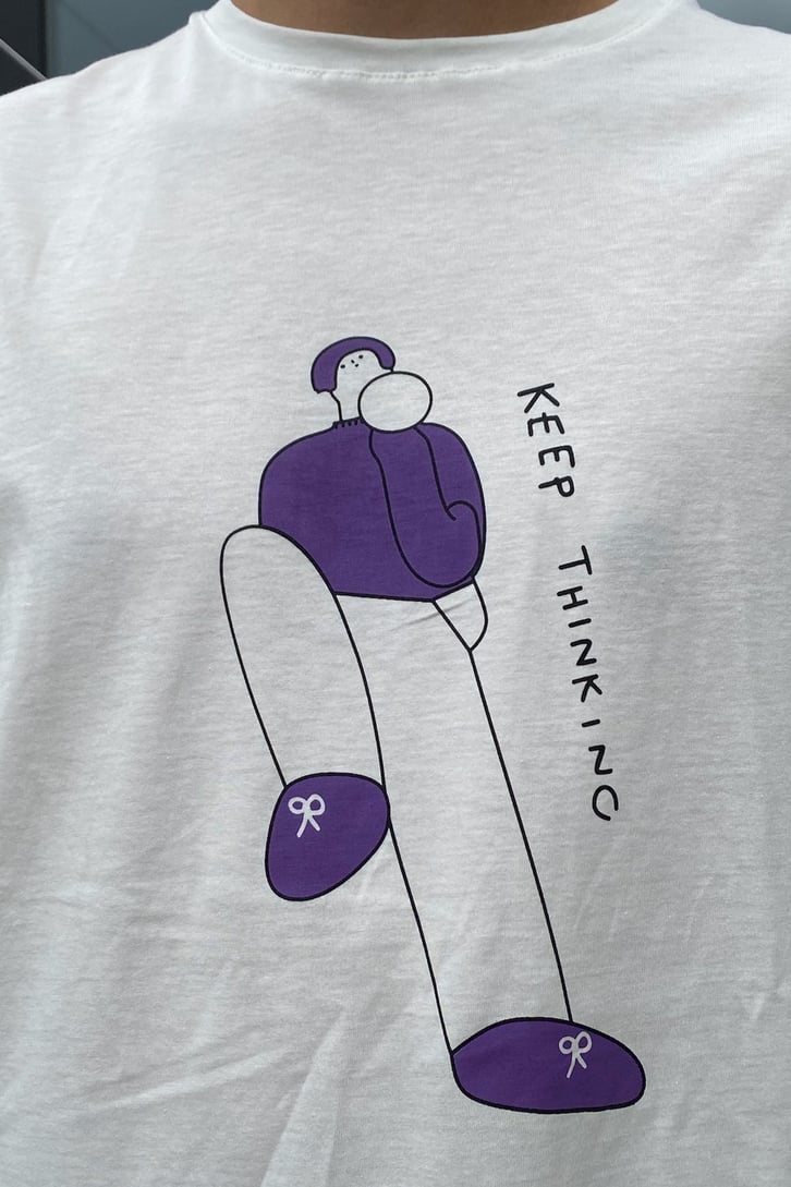 Keep Thinking Baskılı Beyaz Oversize Tshirt