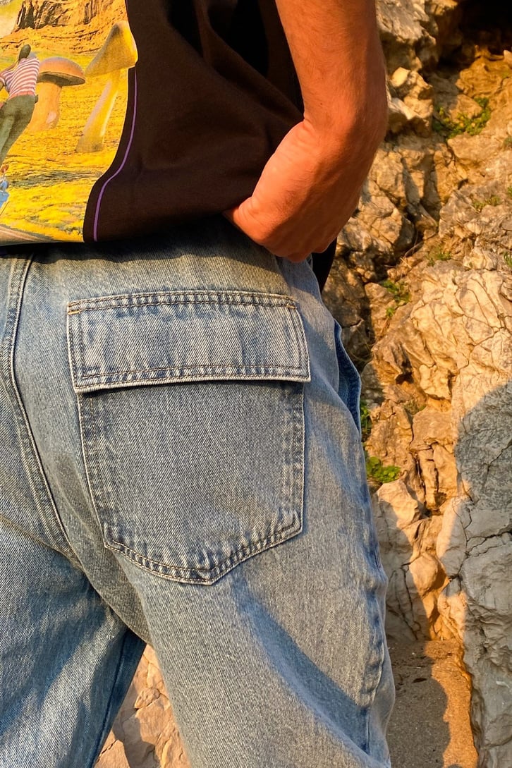 Kemer Detay Relaxed Mavi Kot Şort