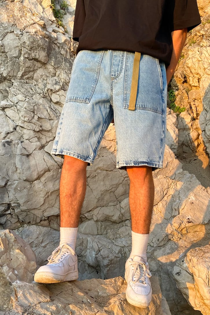 Kemer Detay Relaxed Mavi Kot Şort