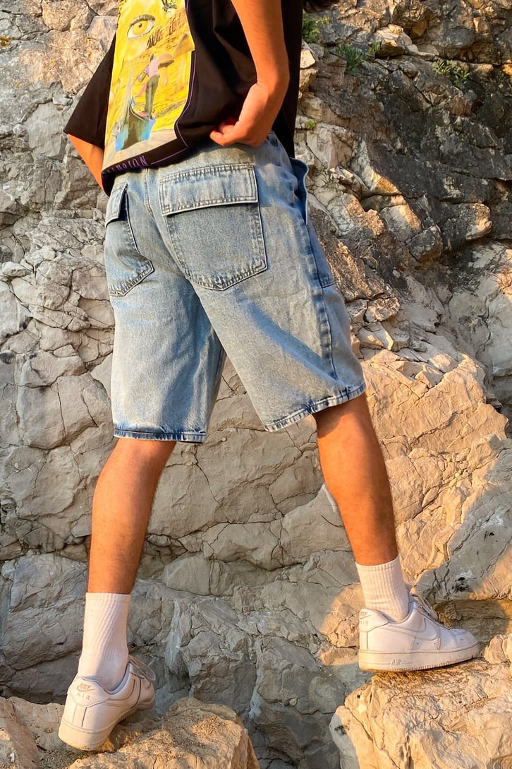 Kemer Detay Relaxed Mavi Kot Şort