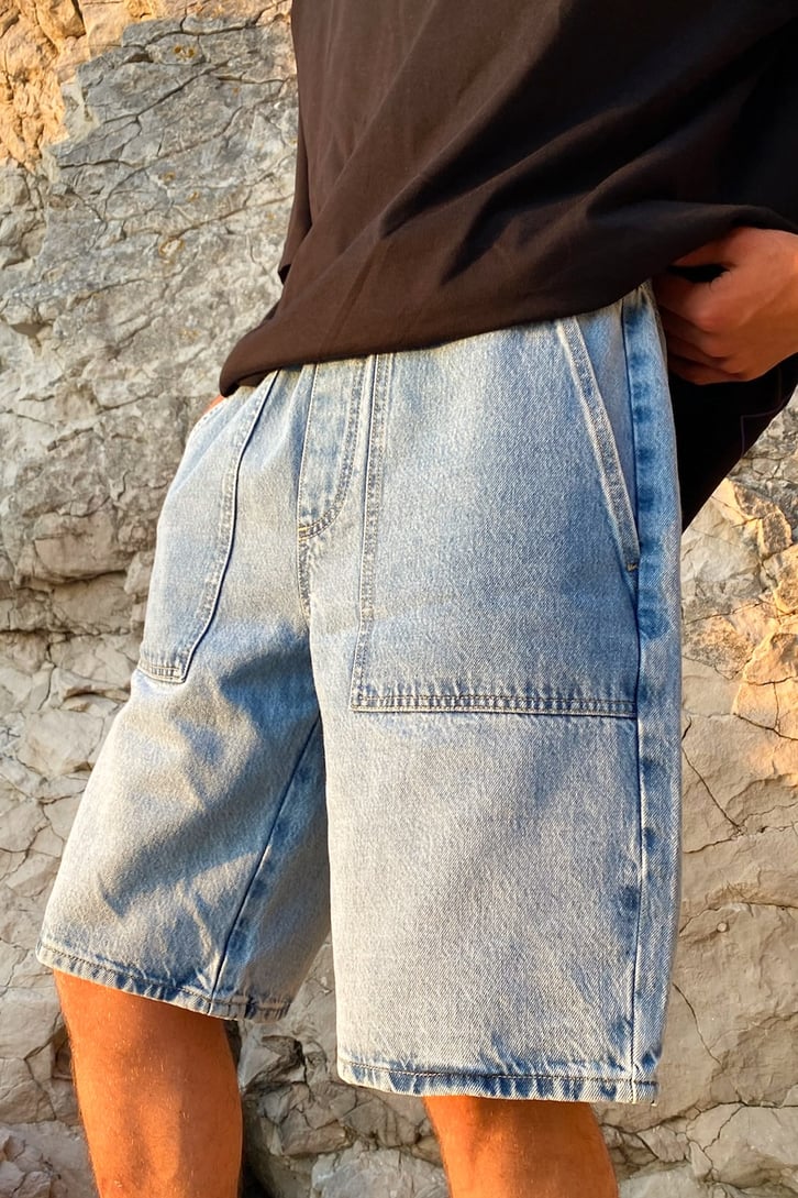 Kemer Detay Relaxed Mavi Kot Şort