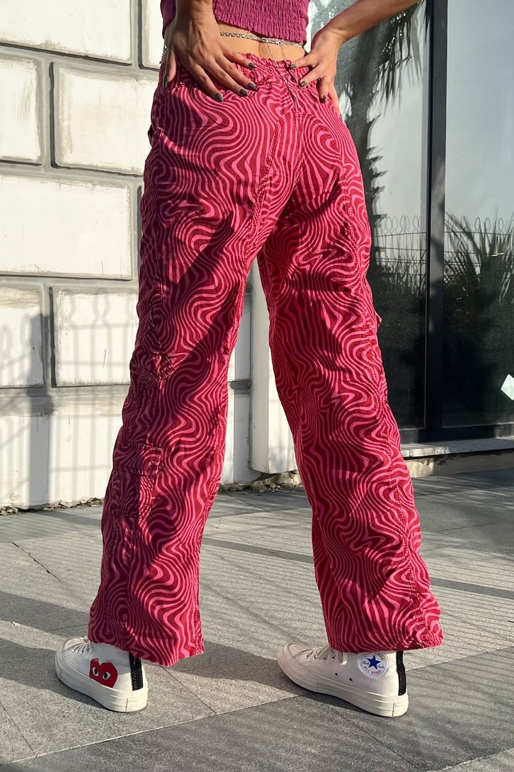 Kesik Paça Kargo Cepli Pembe Baggy Pantolon