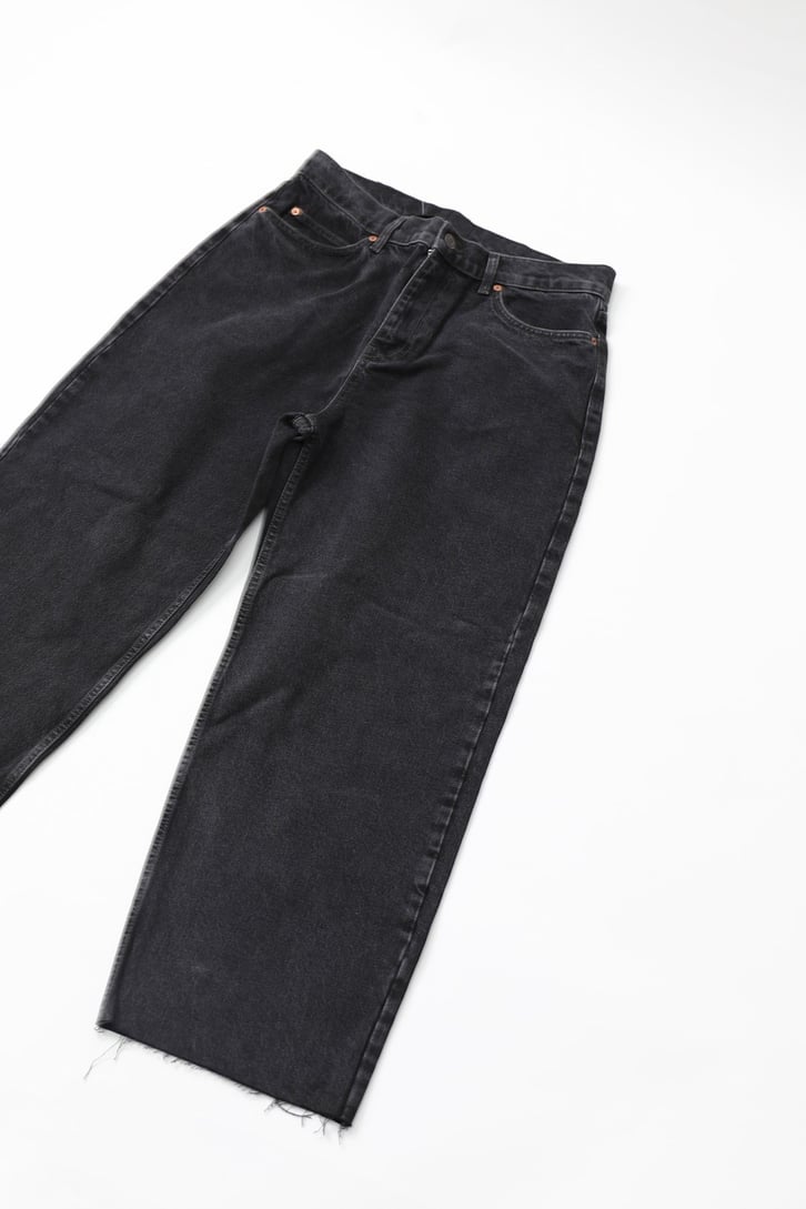 Kesik Paçalı Antrasit Baggy Jean