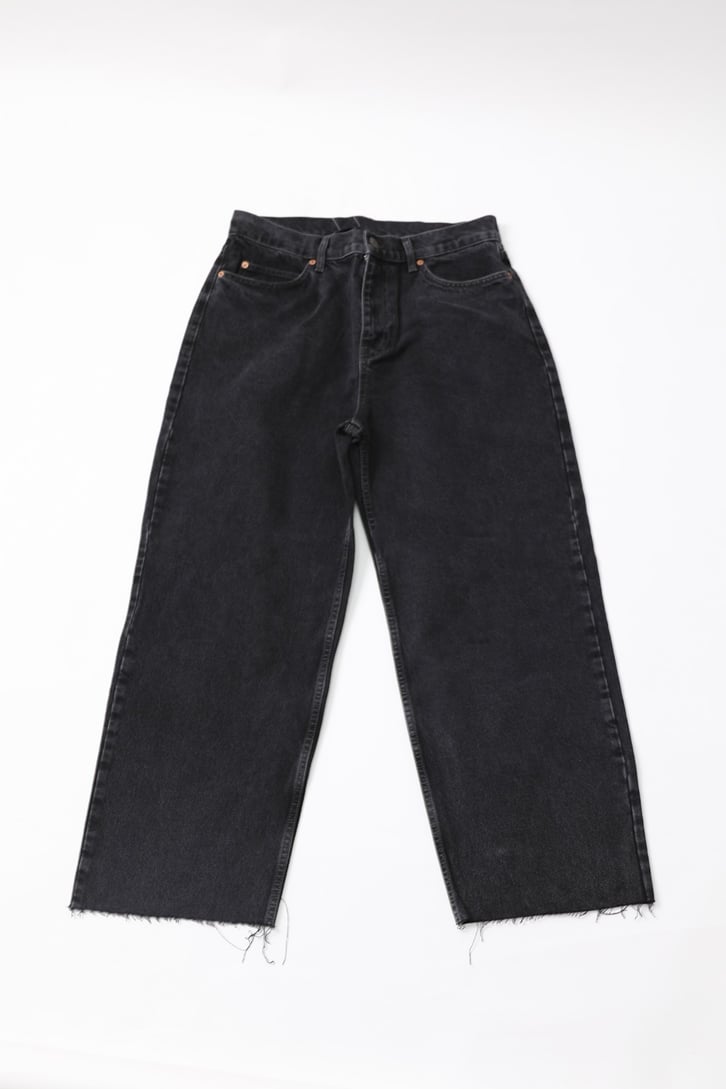 Kesik Paçalı Antrasit Baggy Jean