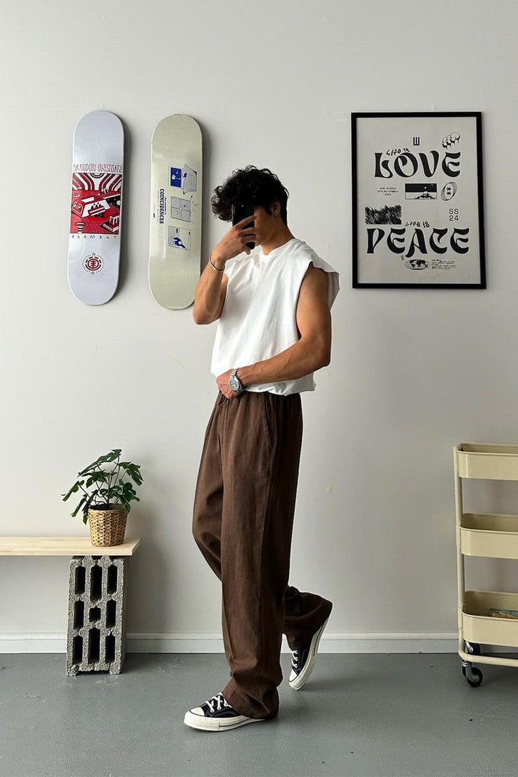 Keten Bel Lastikli Relax Fit Pantolon