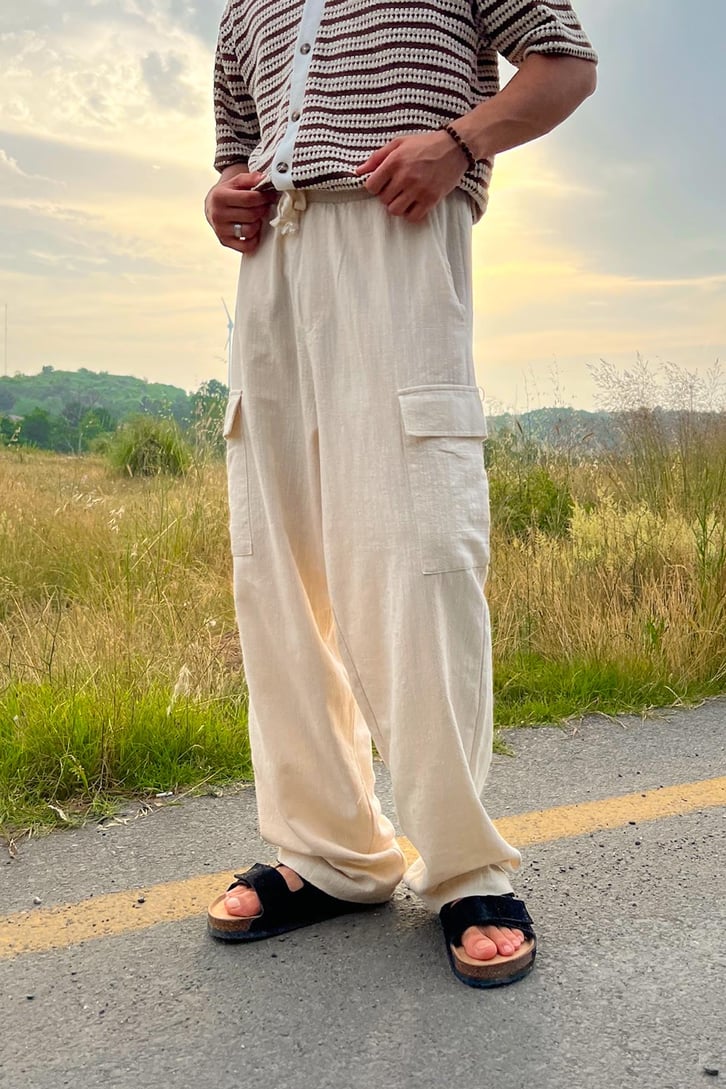 Keten Kargo Cep Baggy Pantolon