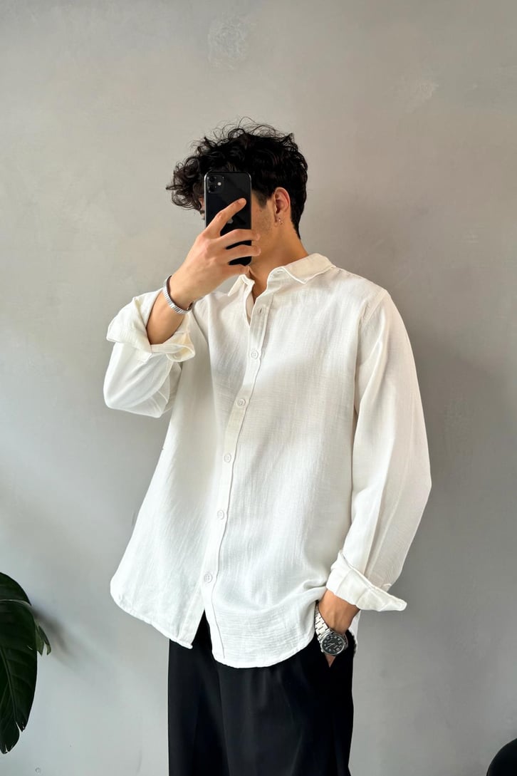 Keten Oversize Basic Gömlek