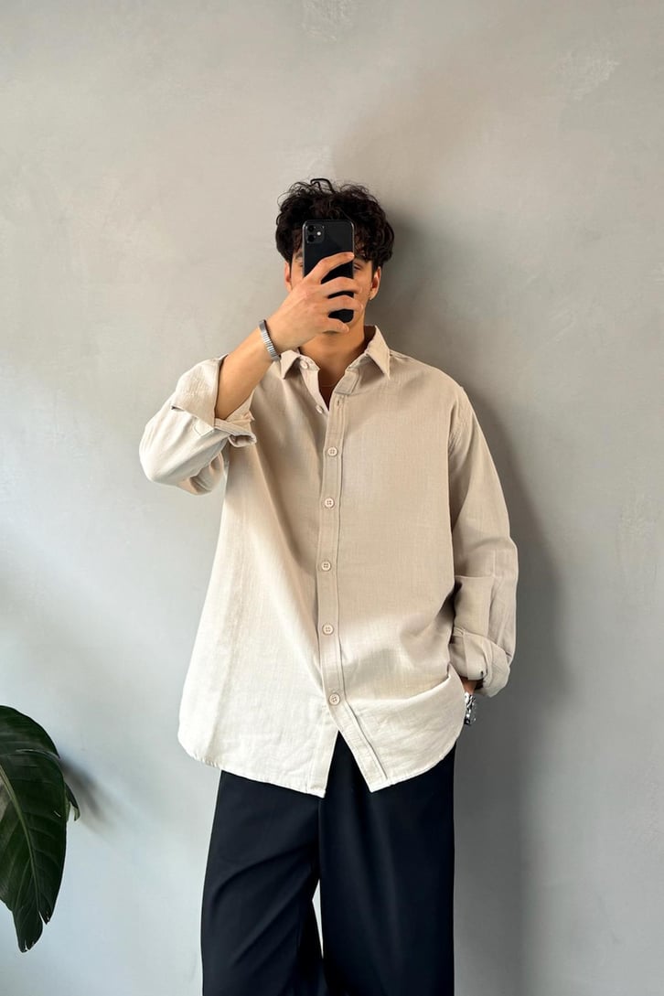 Keten Oversize Basic Gömlek