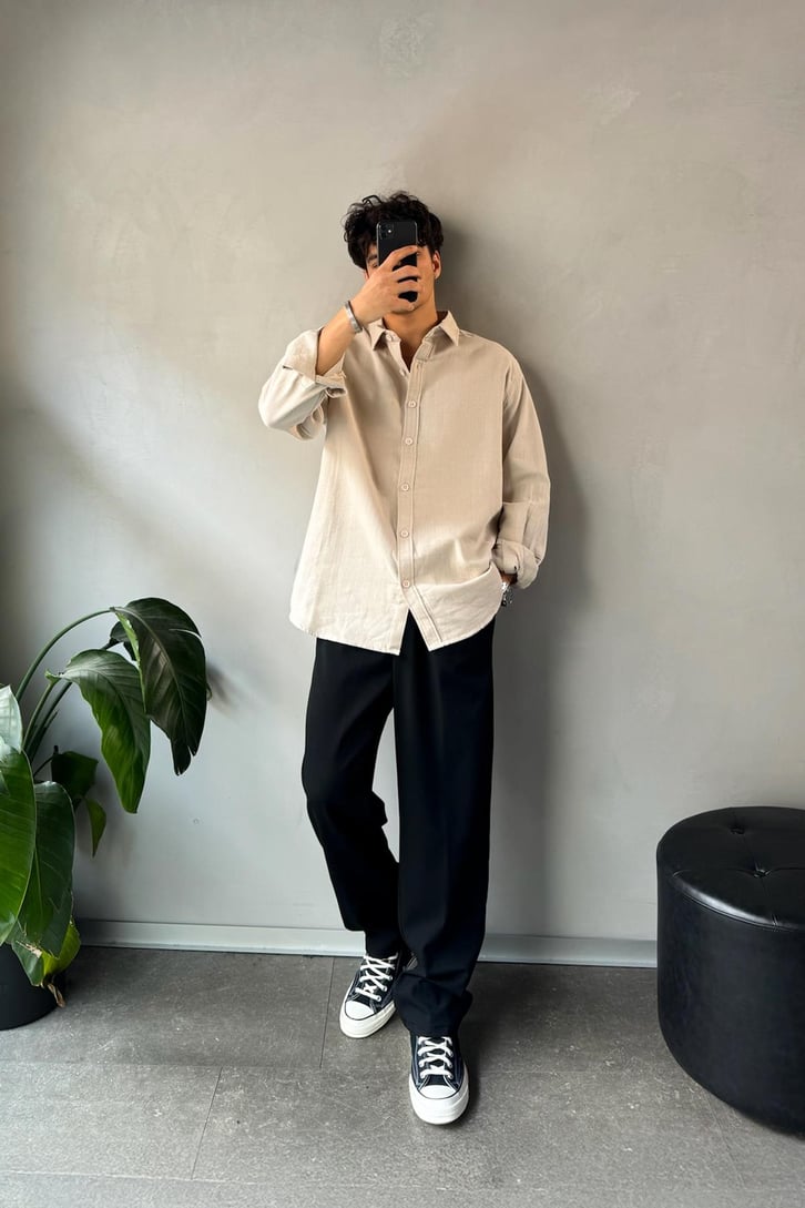 Keten Oversize Basic Gömlek