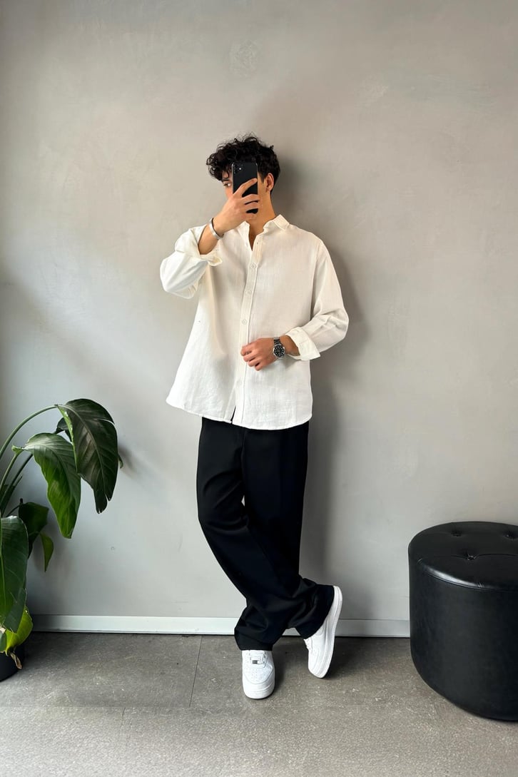 Keten Oversize Basic Gömlek