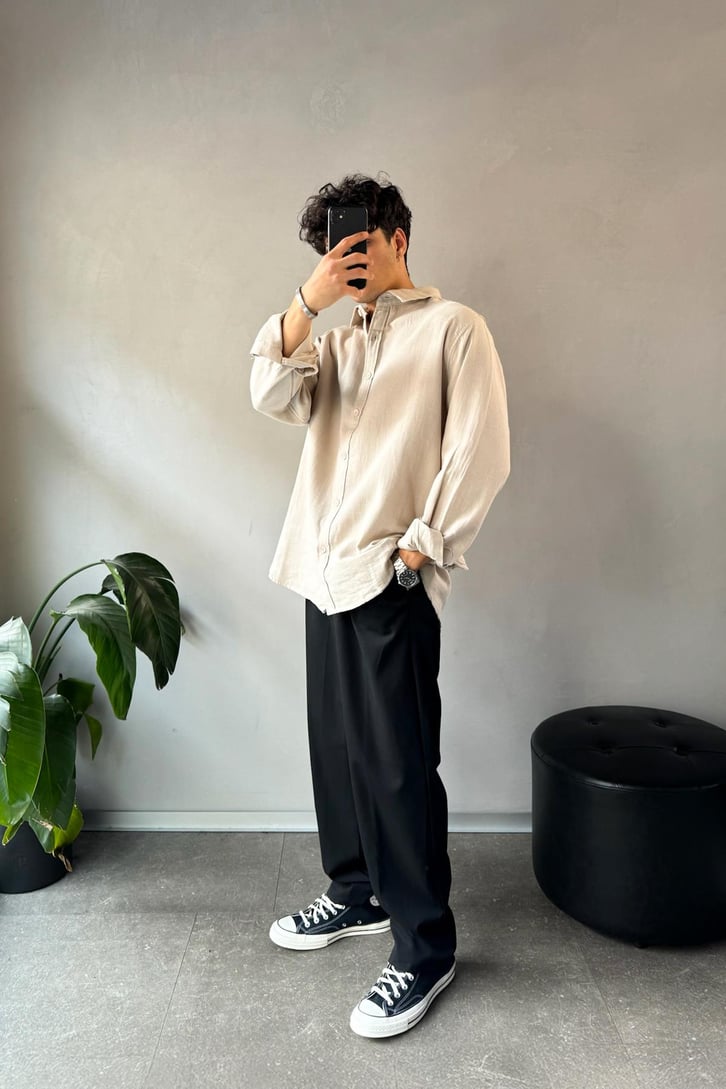 Keten Oversize Basic Gömlek