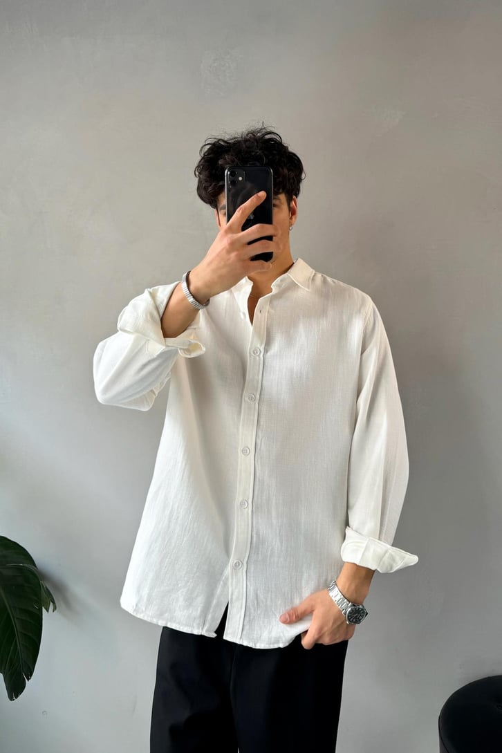 Keten Oversize Basic Gömlek