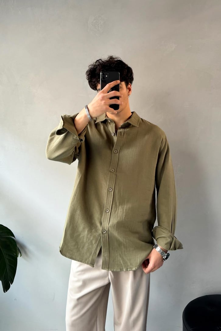 Keten Oversize Basic Gömlek