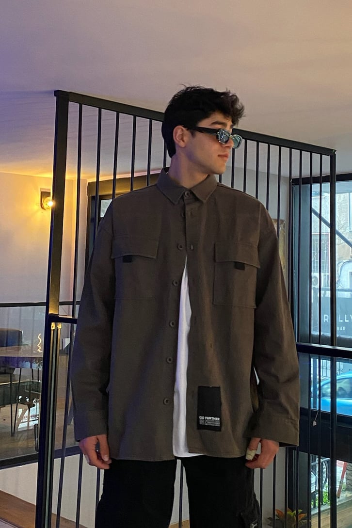 Khaki Cep Detay Premium Gömlek Ceket