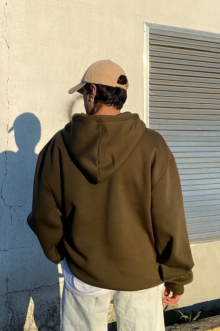 Khaki Chest Logo Oversize Premium Hoodie