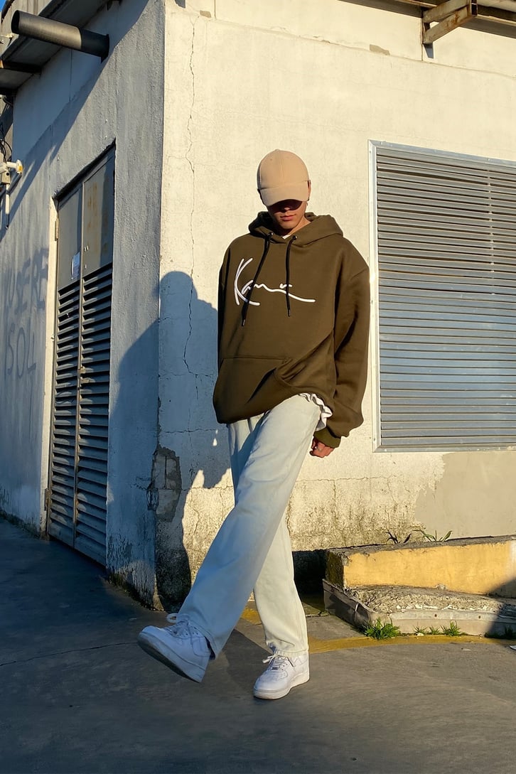 Khaki Chest Logo Oversize Premium Hoodie