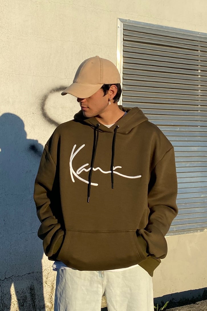 Khaki Chest Logo Oversize Premium Hoodie