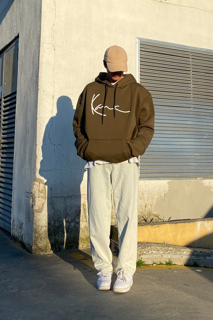 Khaki Chest Logo Oversize Premium Hoodie