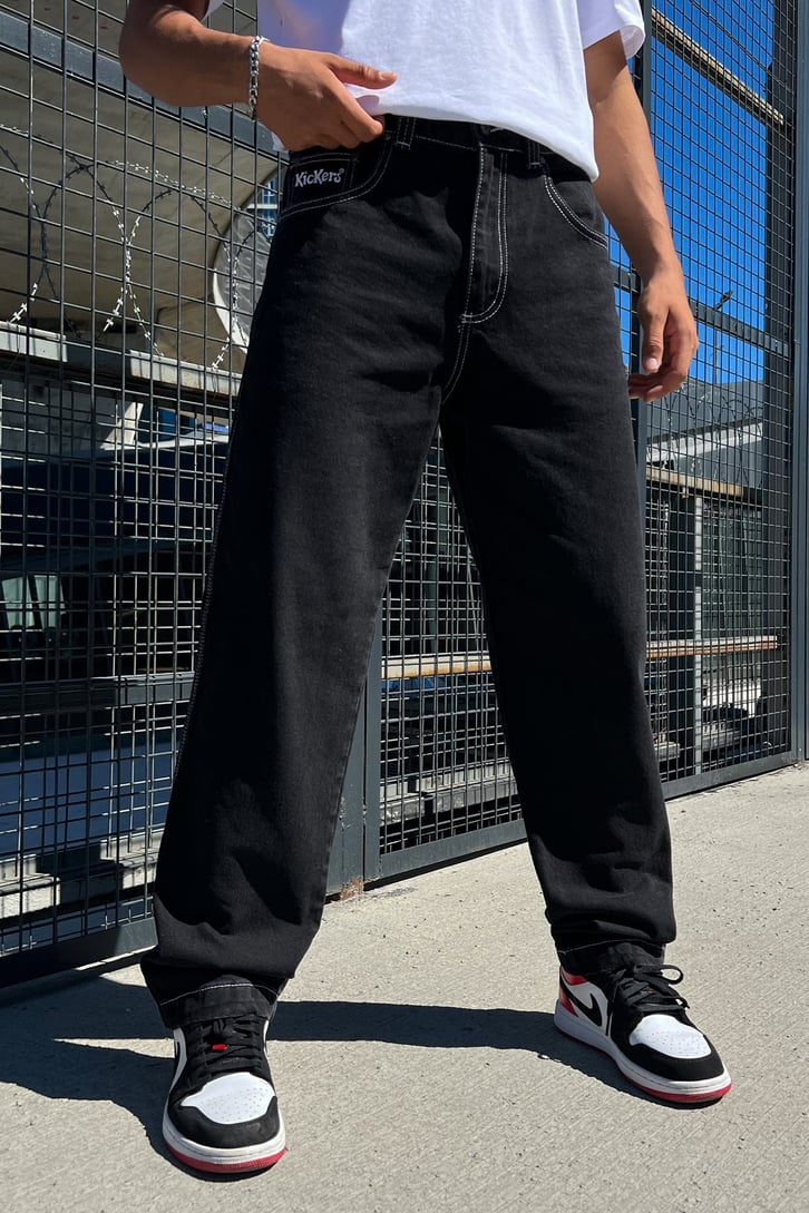 Kickers Nakışlı Siyah Baggy Jean