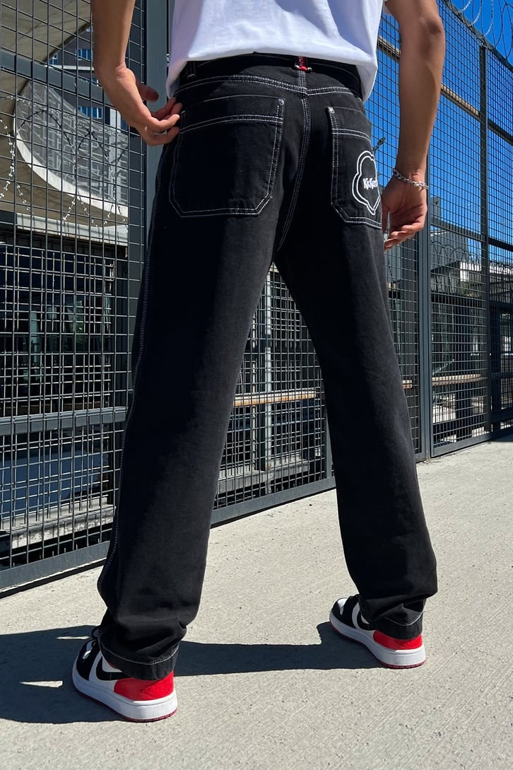 Kickers Nakışlı Siyah Baggy Jean