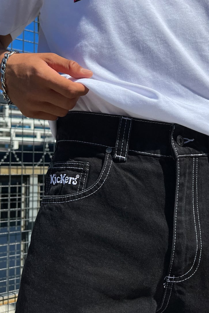 Kickers Nakışlı Siyah Baggy Jean
