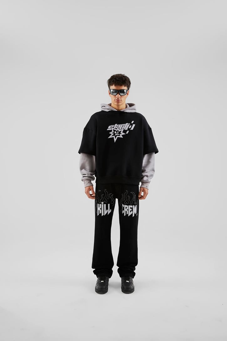 Kill Crew Baskılı Siyah Baggy Pantolon