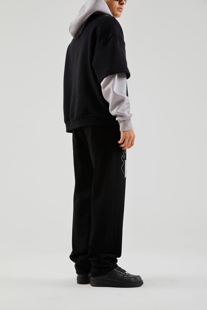 Kill Crew Baskılı Siyah Baggy Pantolon