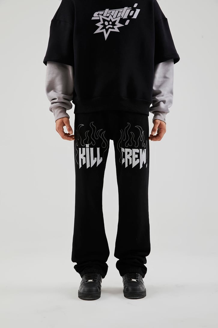 Kill Crew Baskılı Siyah Baggy Pantolon