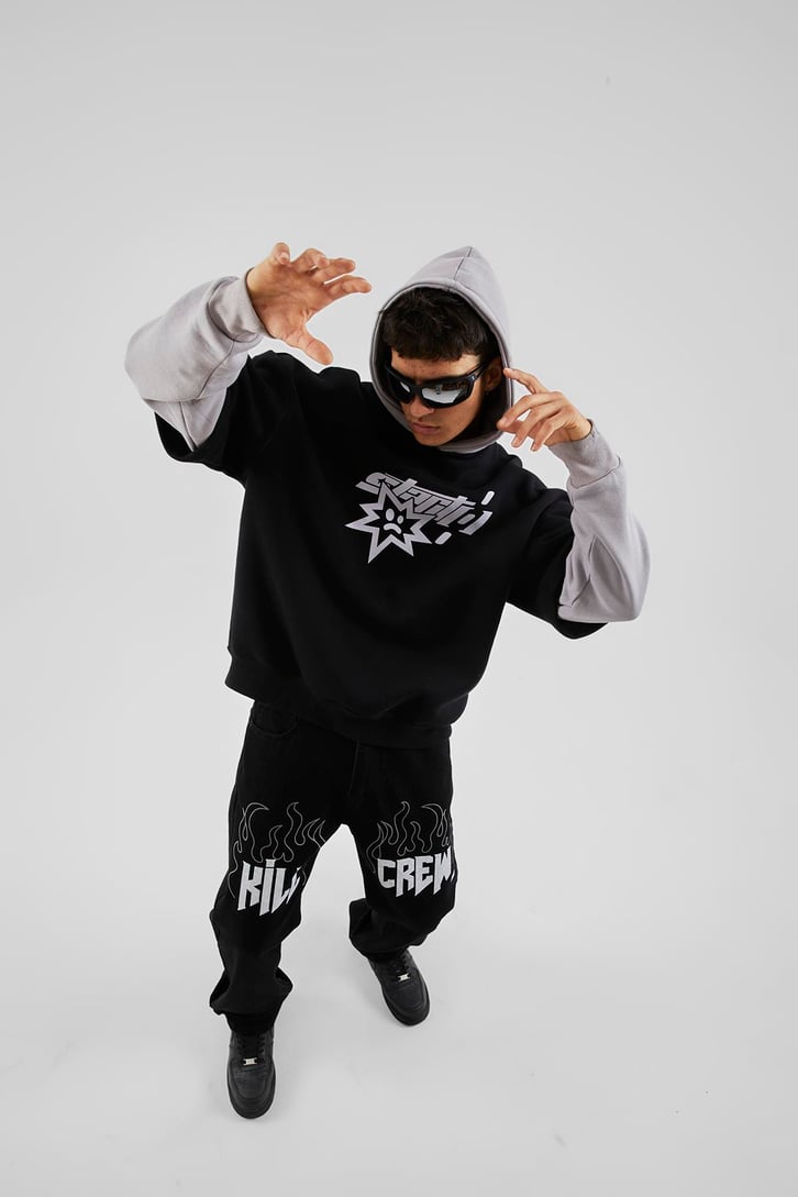 Kill Crew Baskılı Siyah Baggy Pantolon