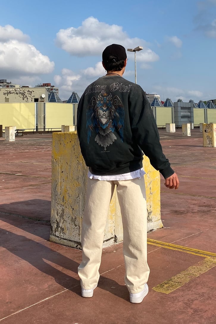 King Owl Oversize Acid Wash Sweatshirt
