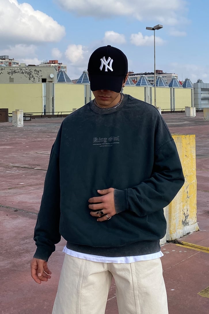 King Owl Oversize Acid Wash Sweatshirt