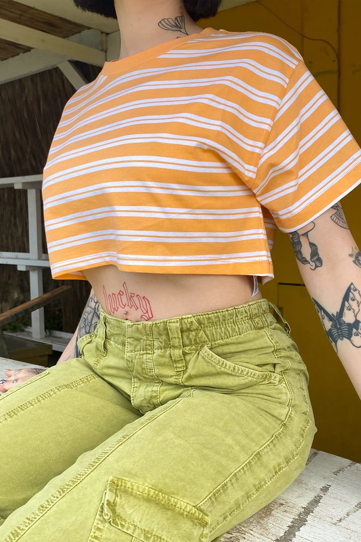 Kısa Kollu Çizgili Crop Tshirt