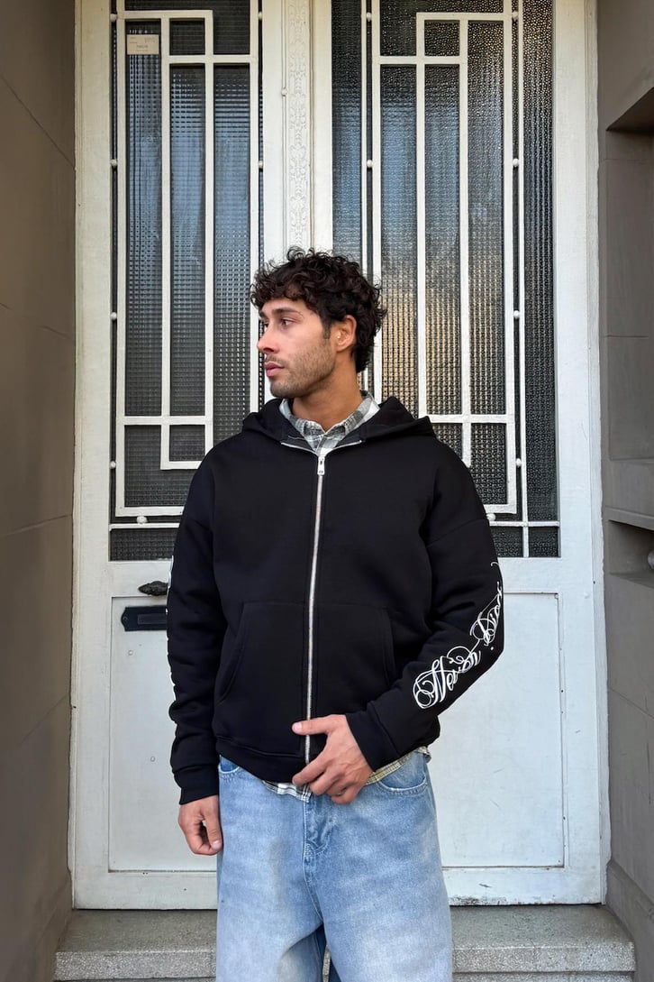Kol Baskılı Zip Hoodie