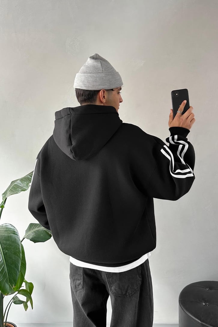 Kol Biye Geçişli Baskılı Oversize Hoodie